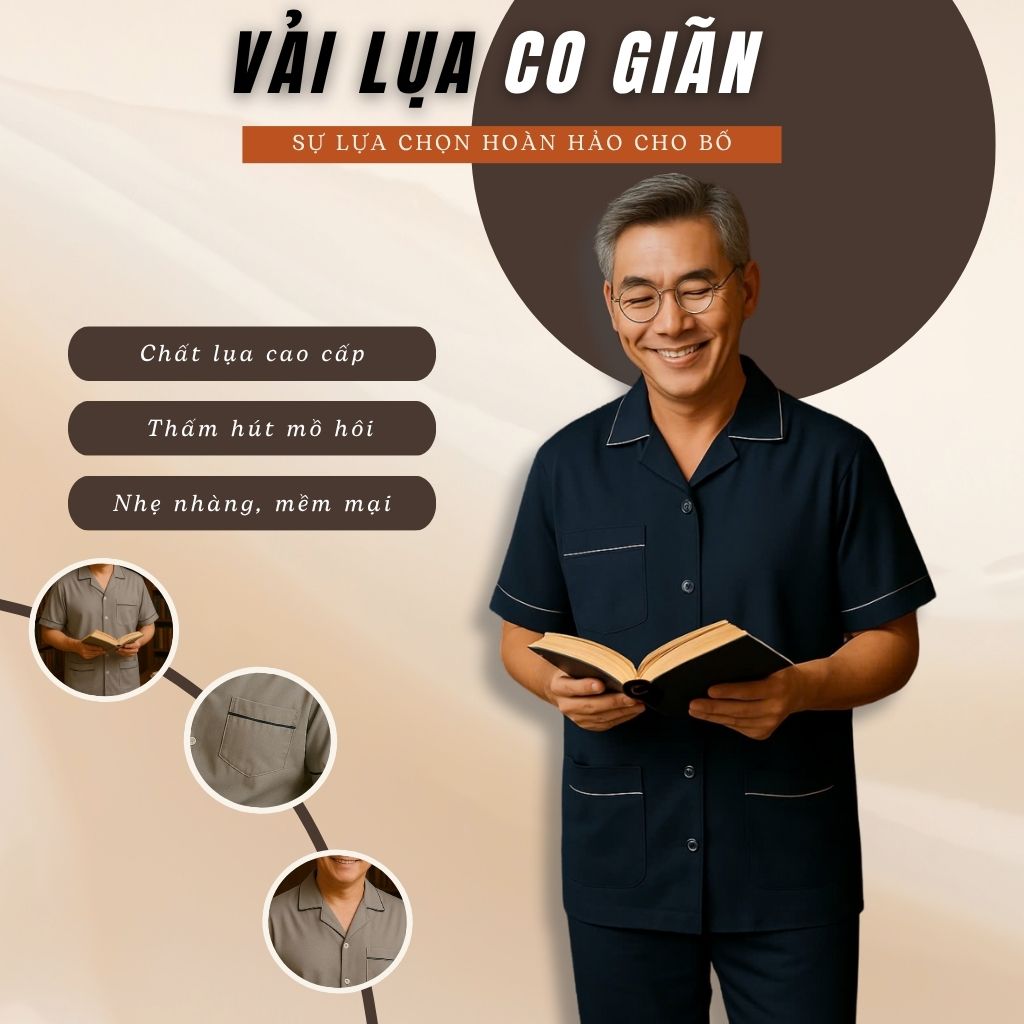  Bộ đồ nam trung niên Thái Khang bộ đồ cho bố mặc nhà vải lụa mềm co giãn BO39 