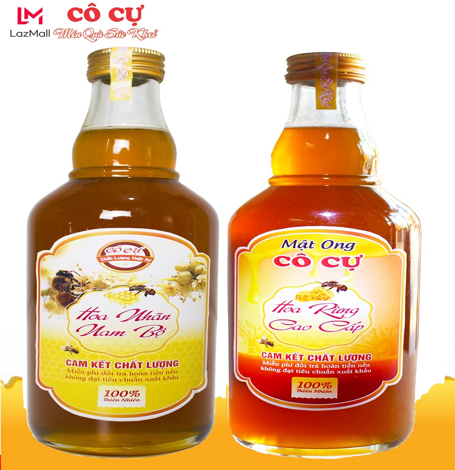 Combo 2 chai: mật ong nguyên chất hoa rừng cao cấp 500ml + mật ong hoa nhãn nam bộ 500ml thương hiệu mật ong- gian hàng chính hãng