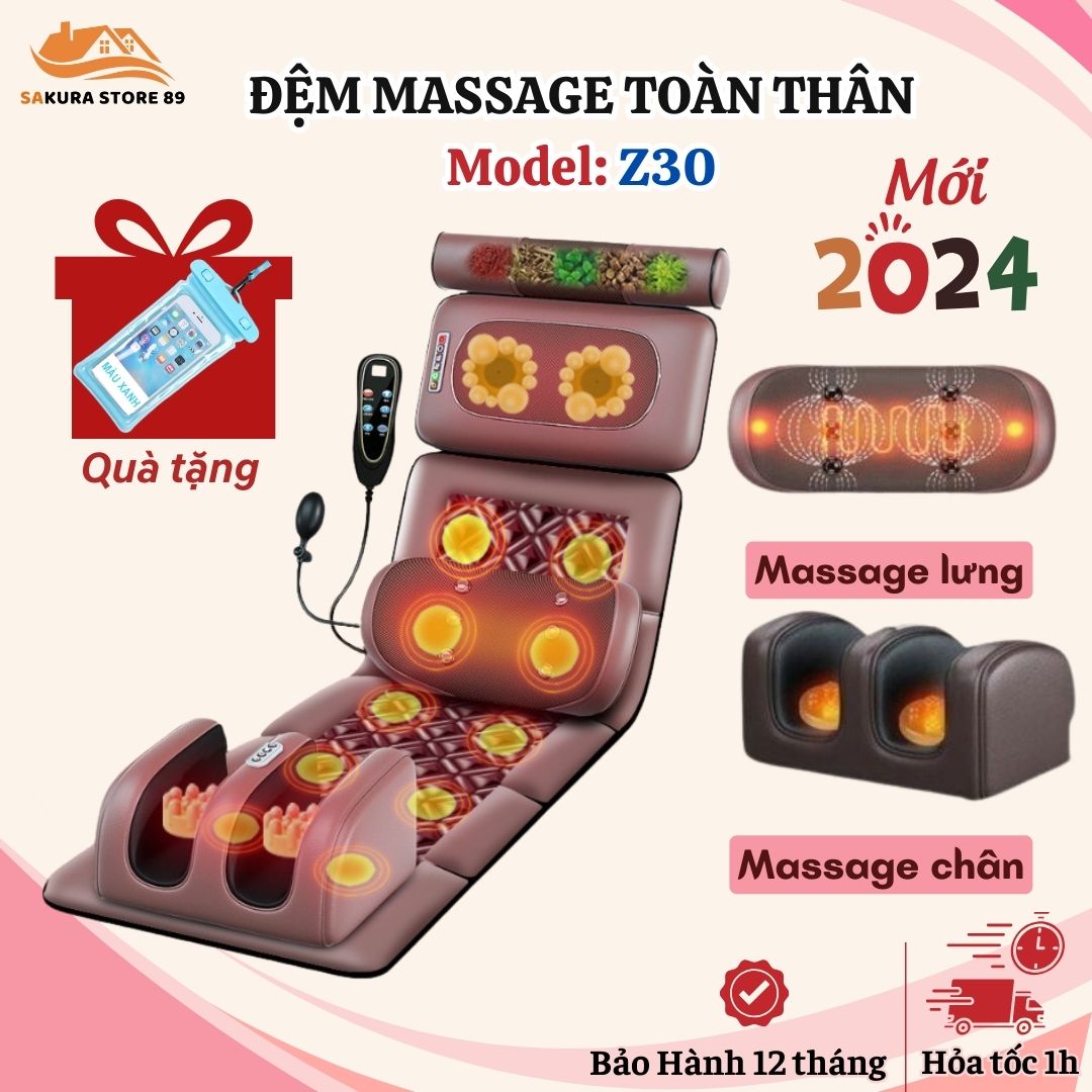 Thảm mát xa toàn thân có kèm gối thảo mộc và massage chân - Nệm, đệm, gối, máy massage toàn thân, cổ vai gáy hồng ngoại