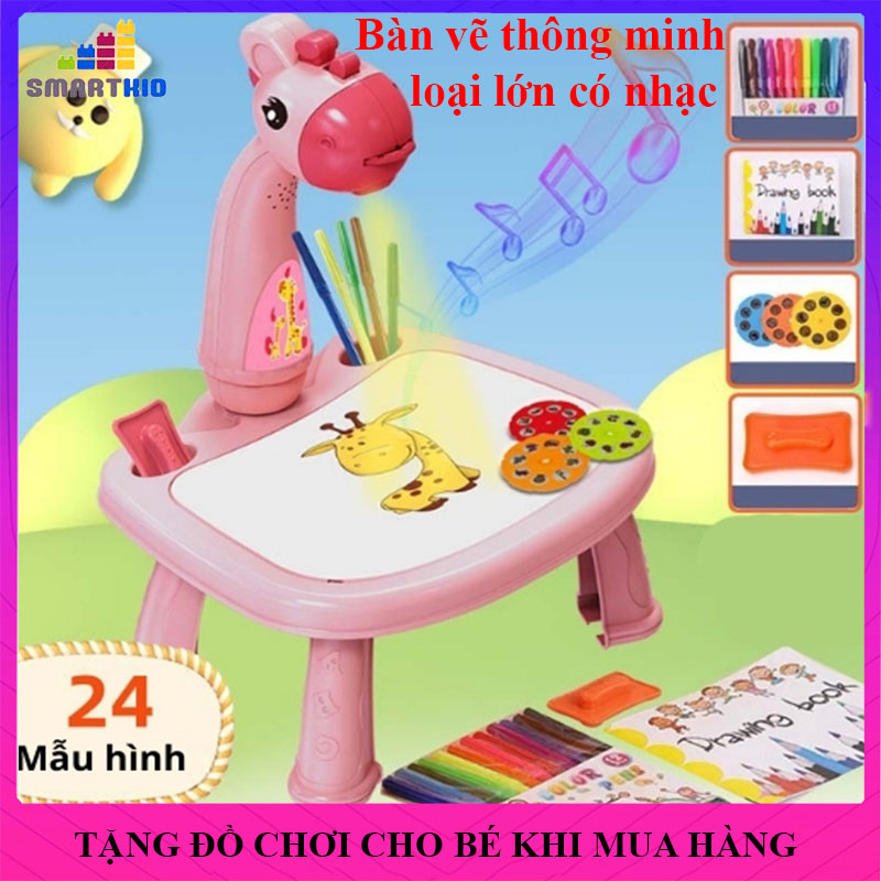 Bàn vẽ Cho Bé, Bàn Vẽ Thông Minh Chiếu Tranh, Loại Lớn Có Nhạc Giúp Bé Học Vẽ Và Vui Chơi Thư Giãn, Bảo Hành 6 Tháng