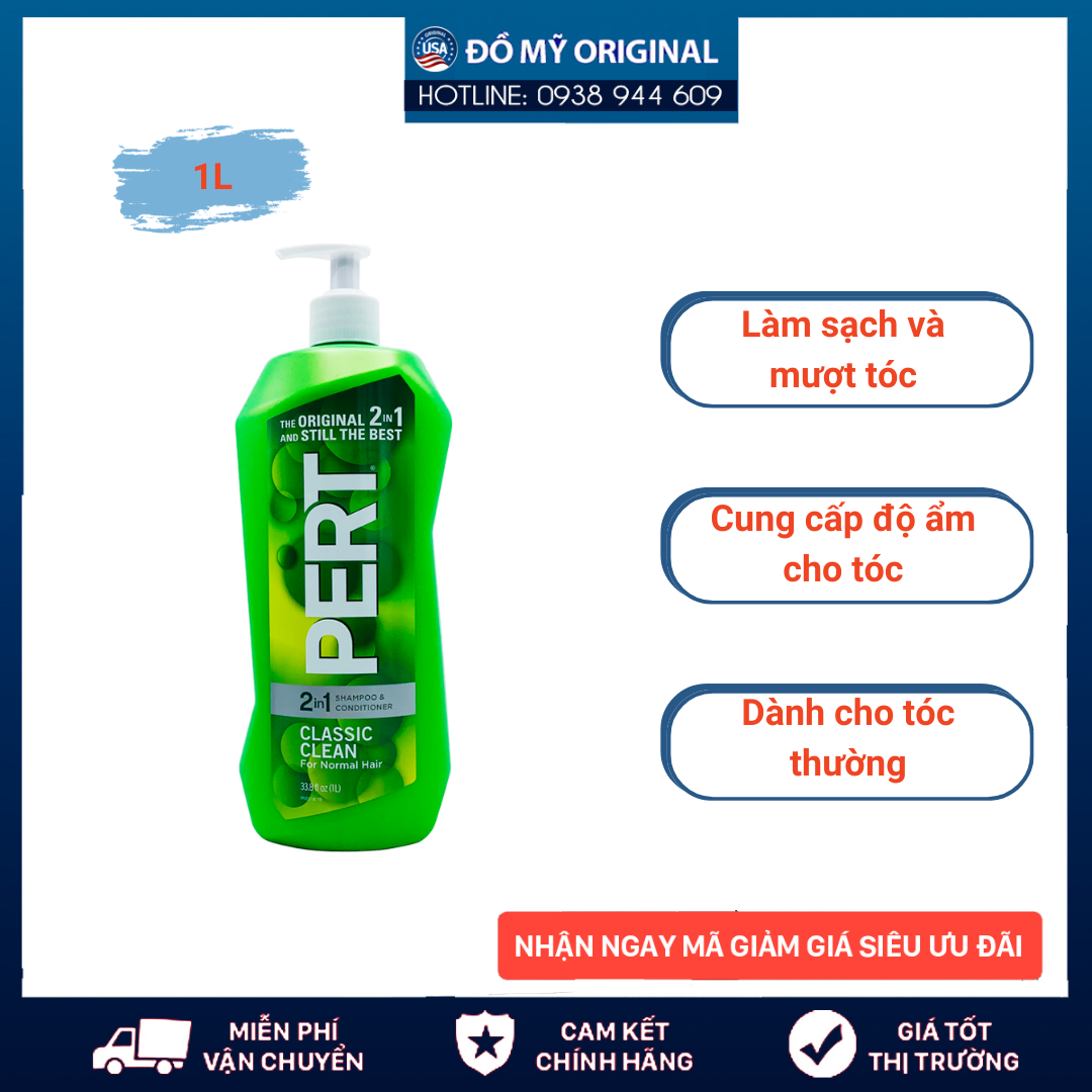 Dầu Gội Xả Pert Classic Clean 2 In 1 Shampoo And Conditioner 1000ml Hàng Nhập Mỹ Giúp Làm Sạch Da Đầu Và Cho Tóc Bóng Khỏe