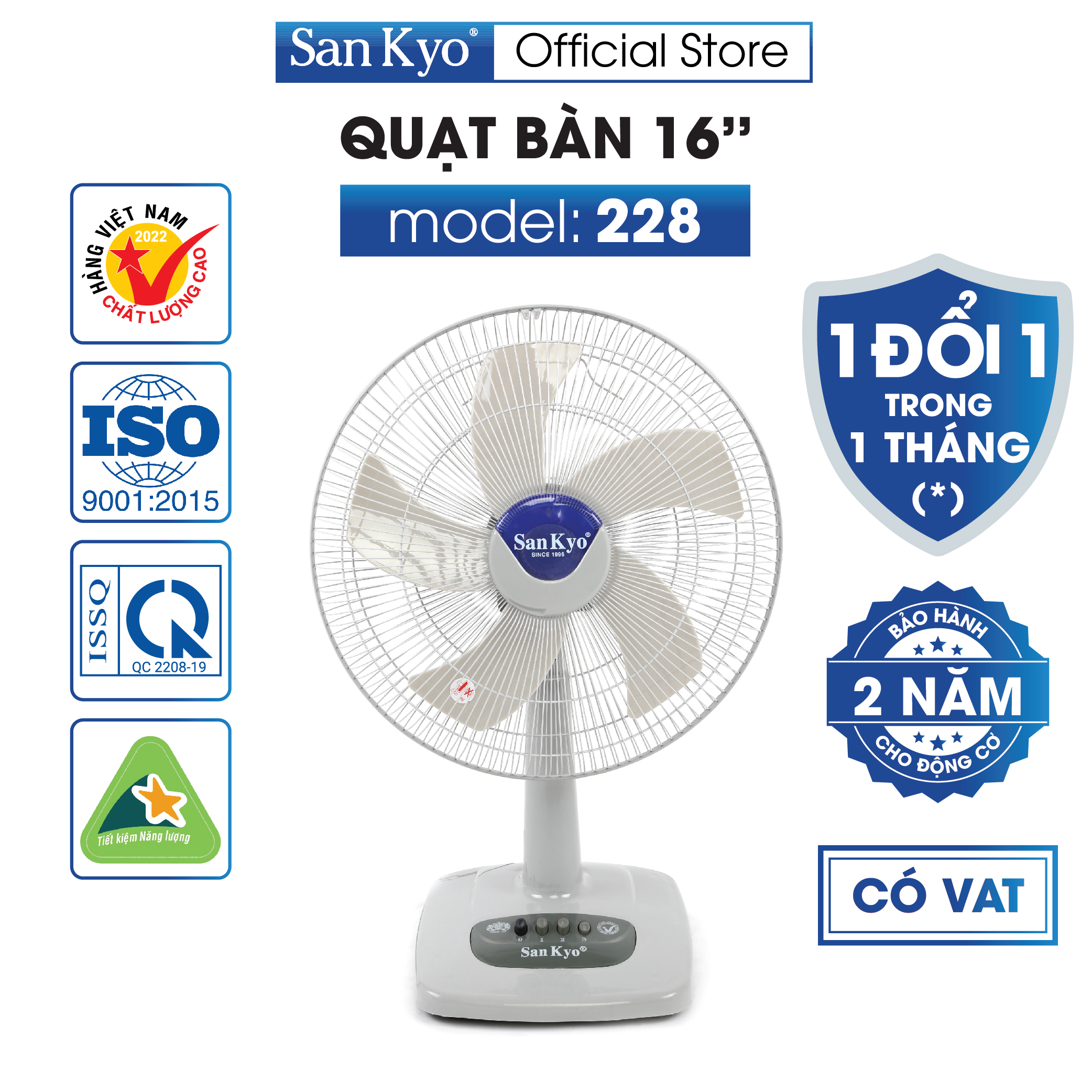 Quạt Bàn 228 Sankyo - Động Cơ Motor Dây Đồng - Cỡ Lớn 16 Inch