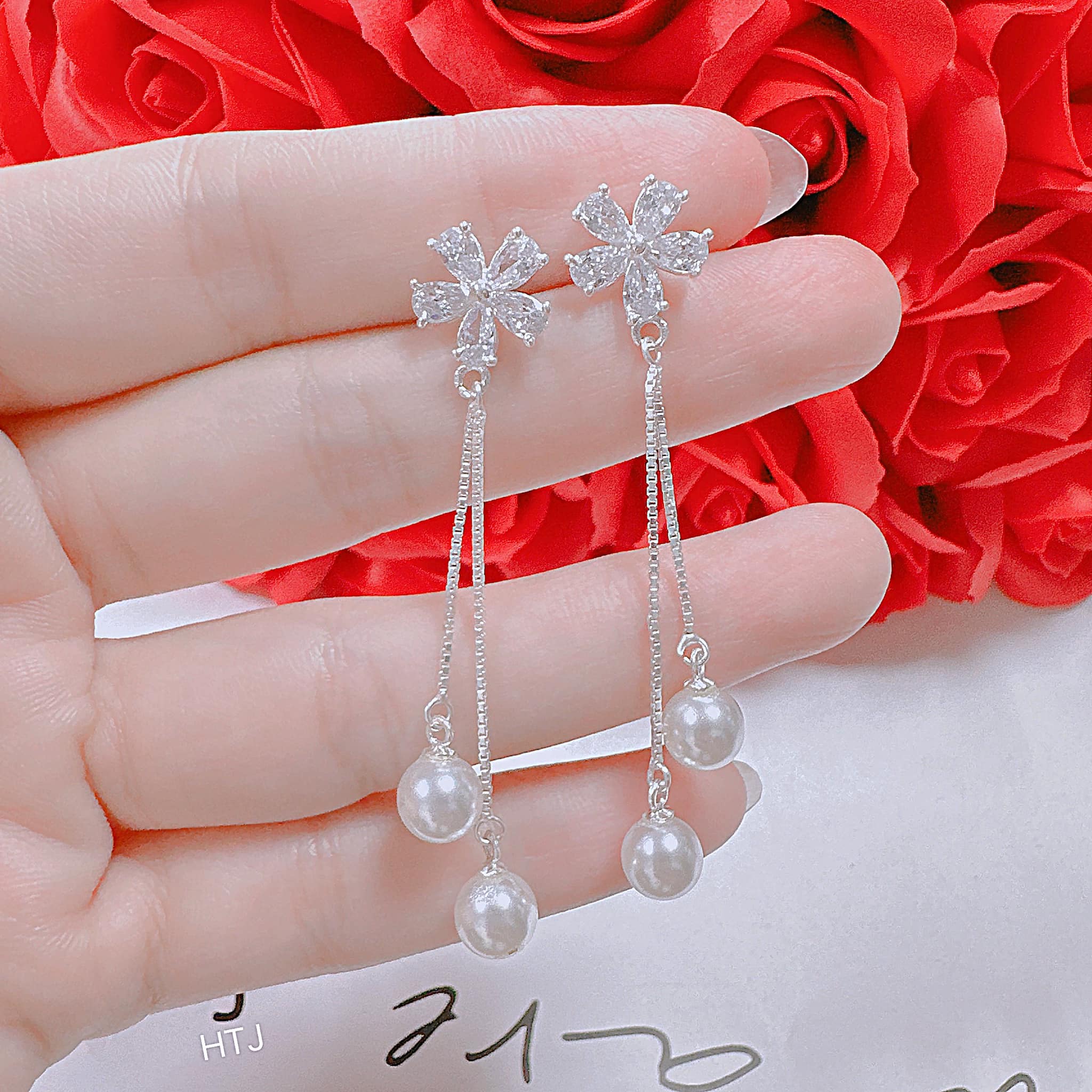 Bông tai móc tua trai chất liệu bạc s925 MS08n