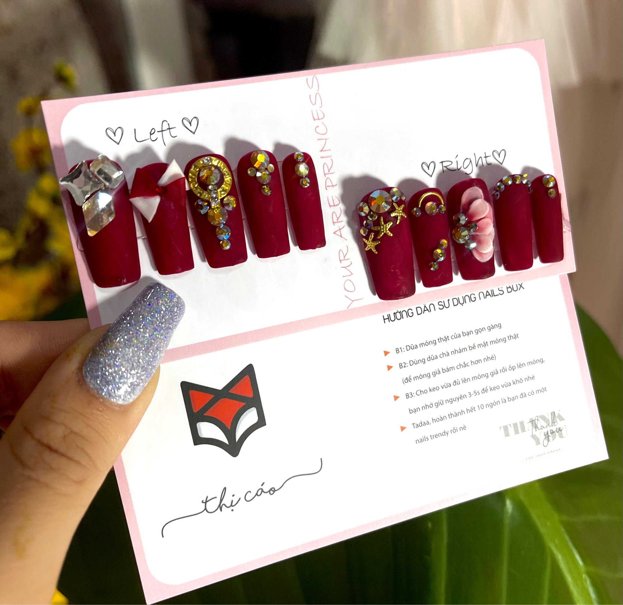 Móng úp giả đỏ nhám