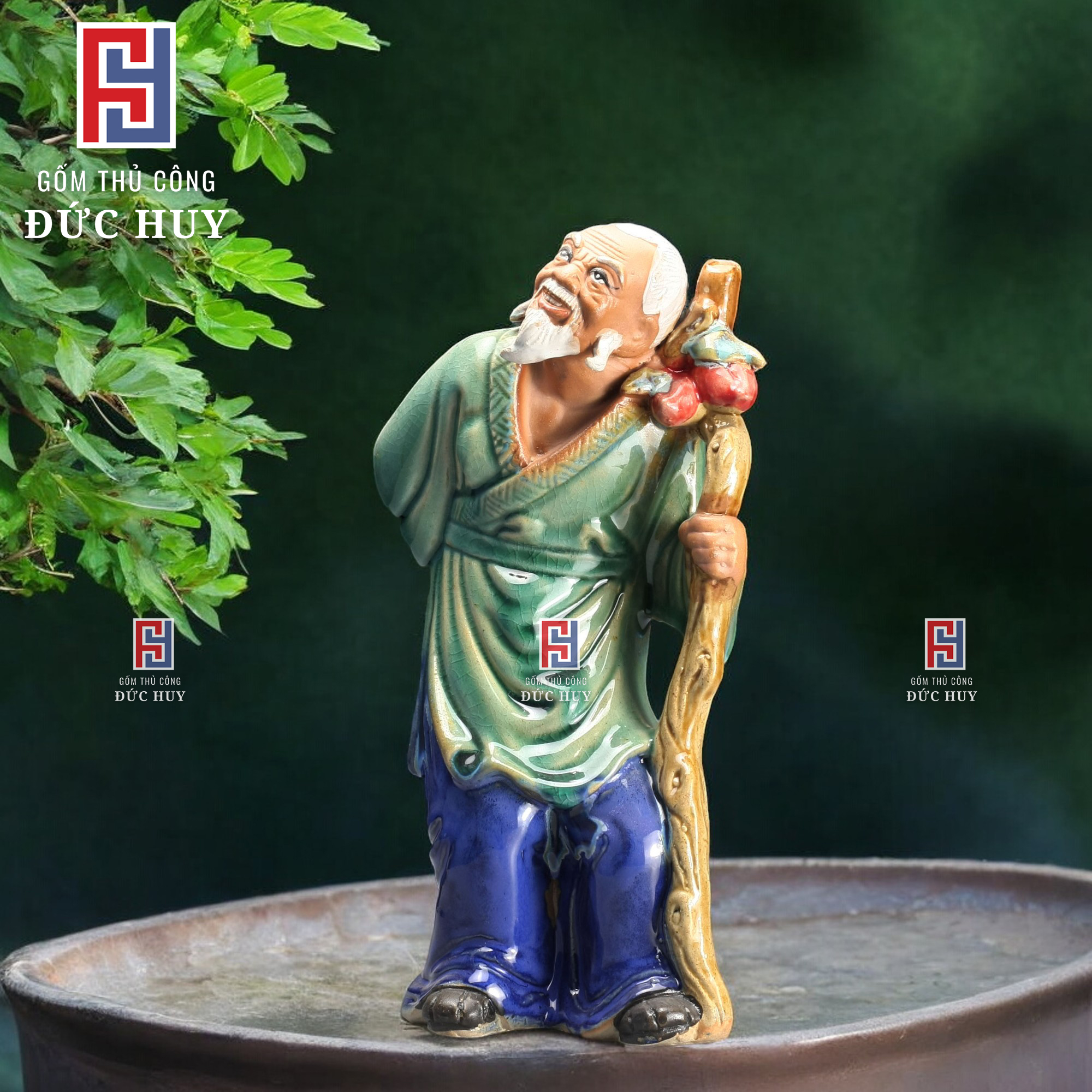 Tượng gốm Lão Mai trang trí chậu cây bonsai mini đẹp