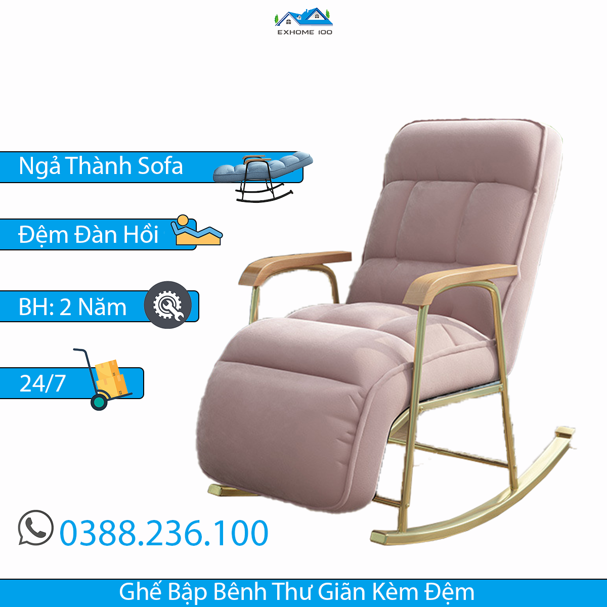 Ghế thư giãn cao cấp điều chỉnh nhiều góc độ, ghế sofa bập bênh đọc sách, thư giãn khung kim loại chắc chắn