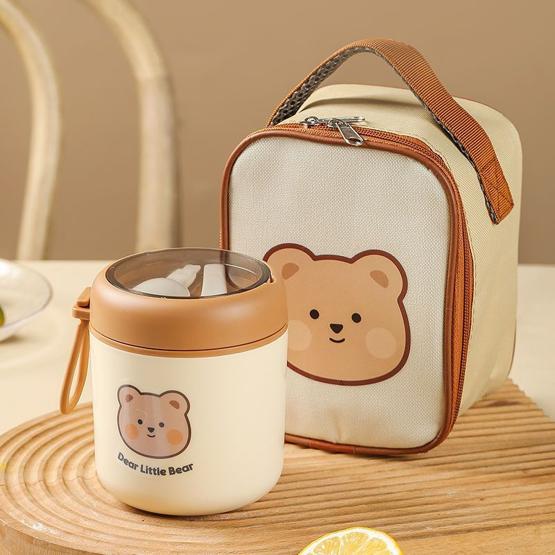 Bình ủ cháo gấu Mămmy kèm túi và thìa nĩa cho bé