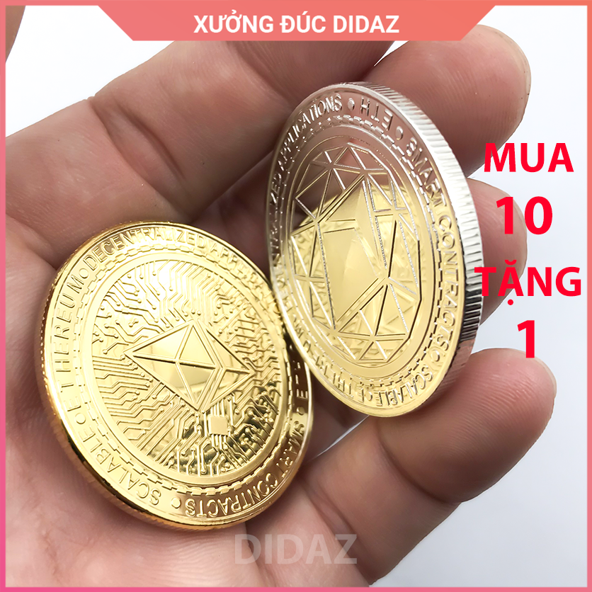 Đồng Xu Ethereum - Ether - ETH phiên bản đặc biệt, Bitcoin mạ vàng, bạc 24k đồ lưu niệm,trang trí,sưu tầm DX09