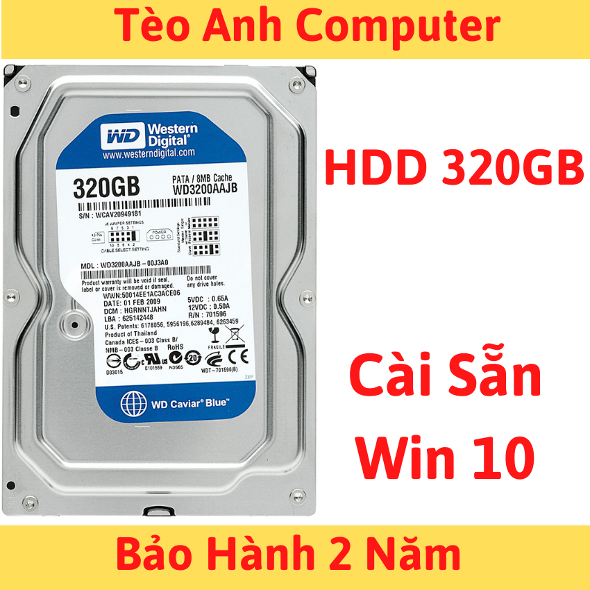 Ổ CỨNG HDD W.D 320GB Dùng Cho PC - Cài Sẵn Win 10 - Bảo Hành 2 Năm