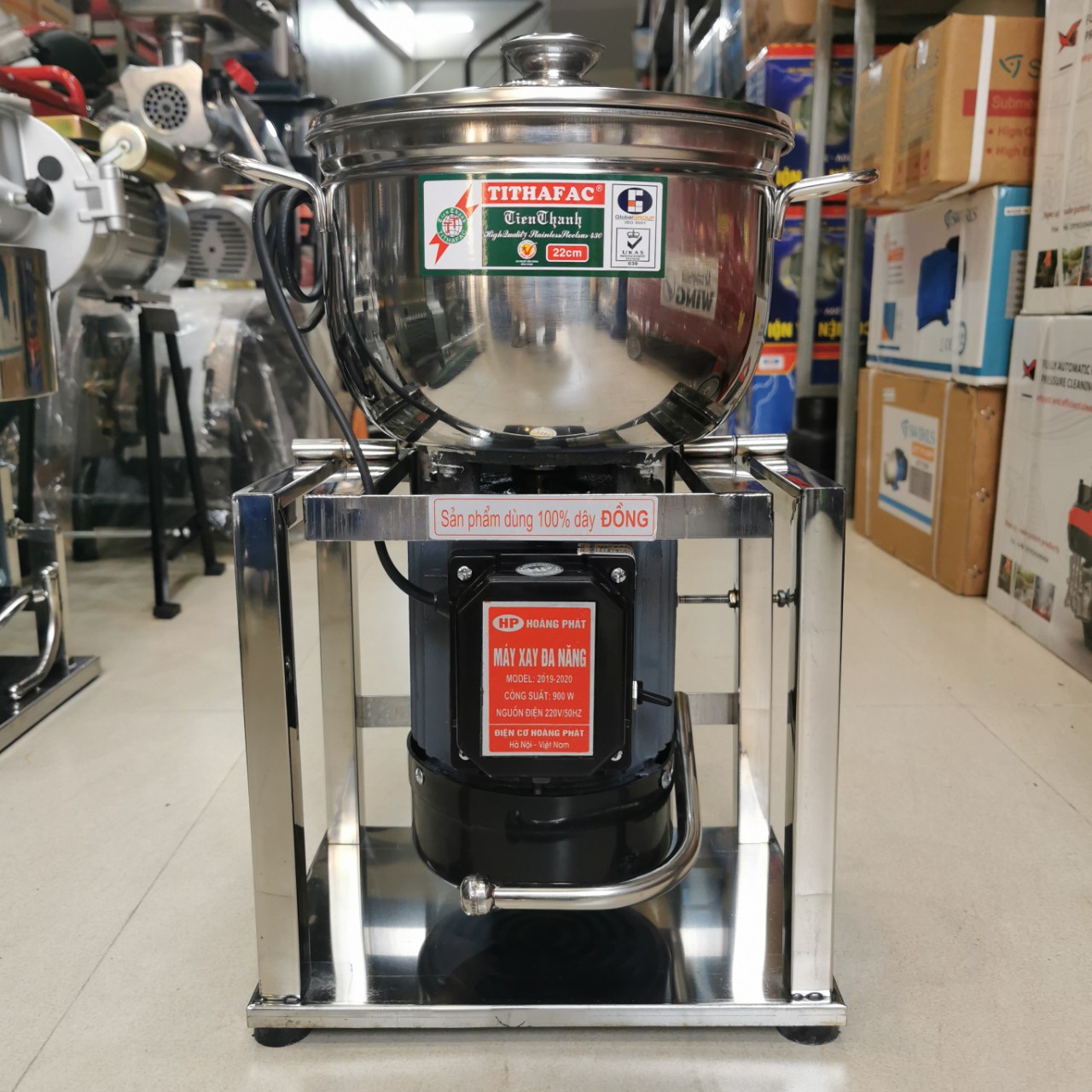 Máy xay thịt ruốc giò chả đa năng 900w khung inox nồi 22cm tặng que đánh ruốc