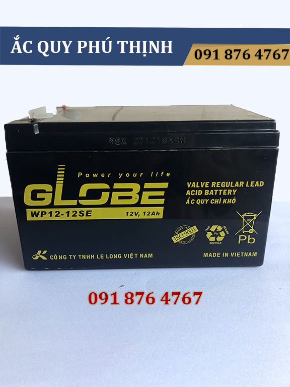 Ắc quy lưu điện, xe đạp điện Globe 12v - 12Ah (WP12-12SE)