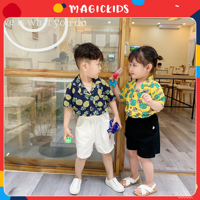 Bộ quần áo sơ mi quả dứa dễ thương mặc mùa hè cho bé trai và bé gái từ 9-27kg