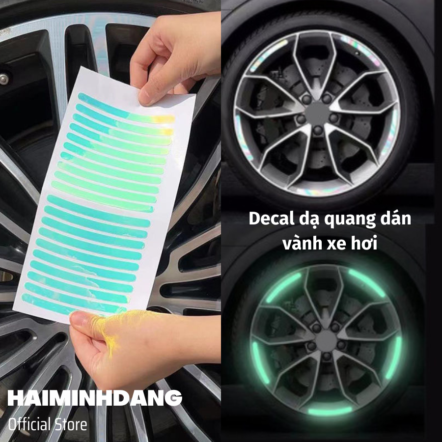 Set 20 miếng decal dán dạ quang, miếng dán phản quang độc đáo trang trí bánh xe ô tô, xe máy làm nổi bật xe hơi