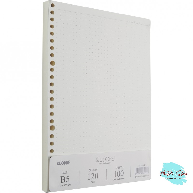Klong ruột sổ dot grid kẹp còng size b5 - 100 tờ