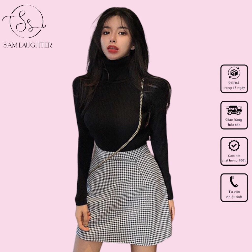 Chân váy lưng cao, chân váy chữ a kẻ sọc V905 Sam Laughter Store