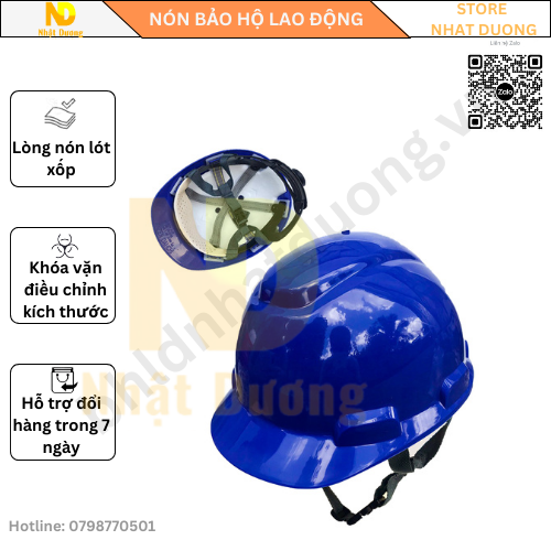 Mũ bảo hộ lao động khóa vặn màu xanh dương có lót xốp HPN08, Nón bảo hộ lao động, Nón công trình