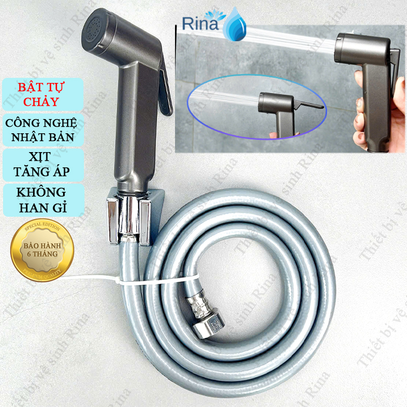 Bộ Vòi Xịt Vệ Sinh nhựa mạ nano Tăng Áp Cao Cấp RINA VX16 Bộ xịt vệ sinh bật tự chảy