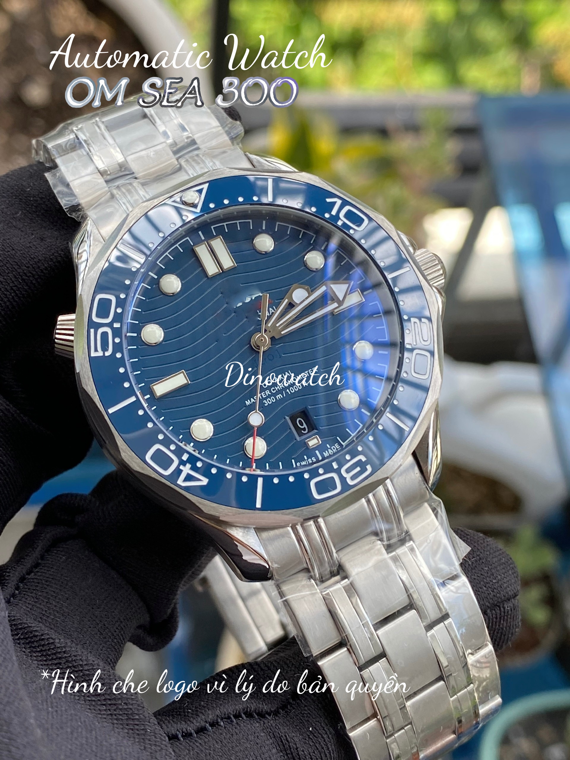 DINOWATCH Đồng hồ nam automatic luxury om ô mê ga dây thép máy cơ - size 42mm ( DN8800)