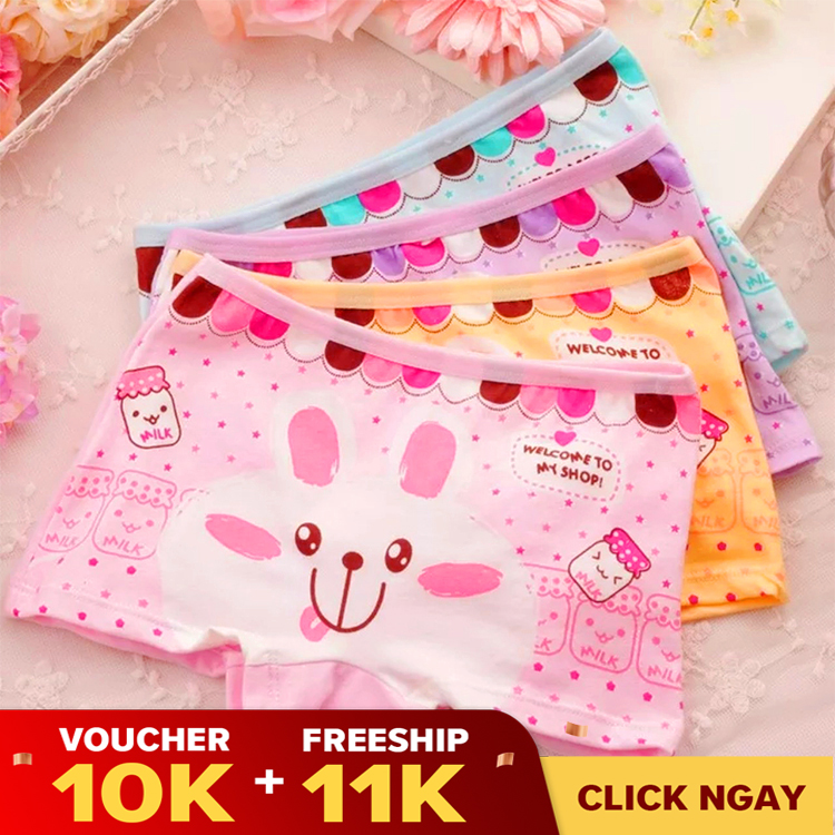 Quần Lót Cotton Họa Tiết Thỏ Ngộ Nghĩnh Dễ Thương Cho Bé Gái 2-12 Tuổi- TT CIRINO