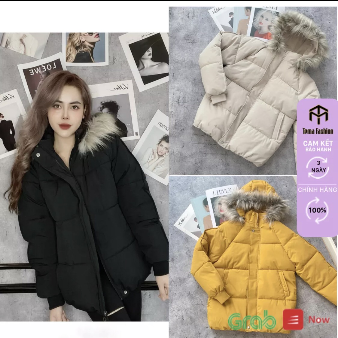 Áo khoác phao nữ trần bông mũ lông hàng cao cấp nhập qcc siêu ấm