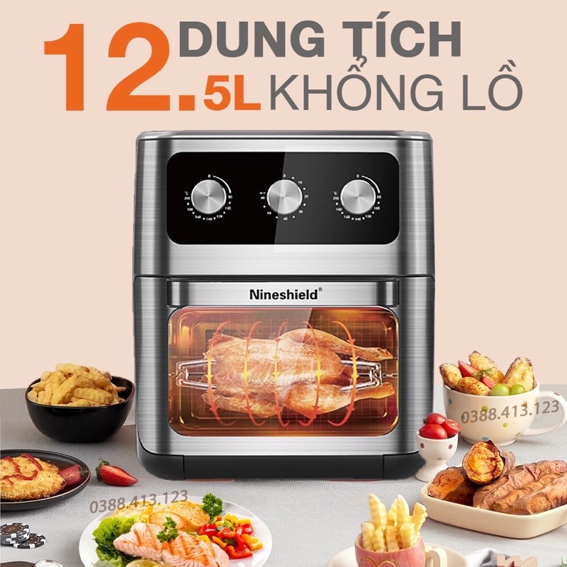 Nồi chiên không dầu nine shield dung tích 8l,10l,12.5l. nồi chiên không dầu đa năng đảo tự động. bh 18 tháng