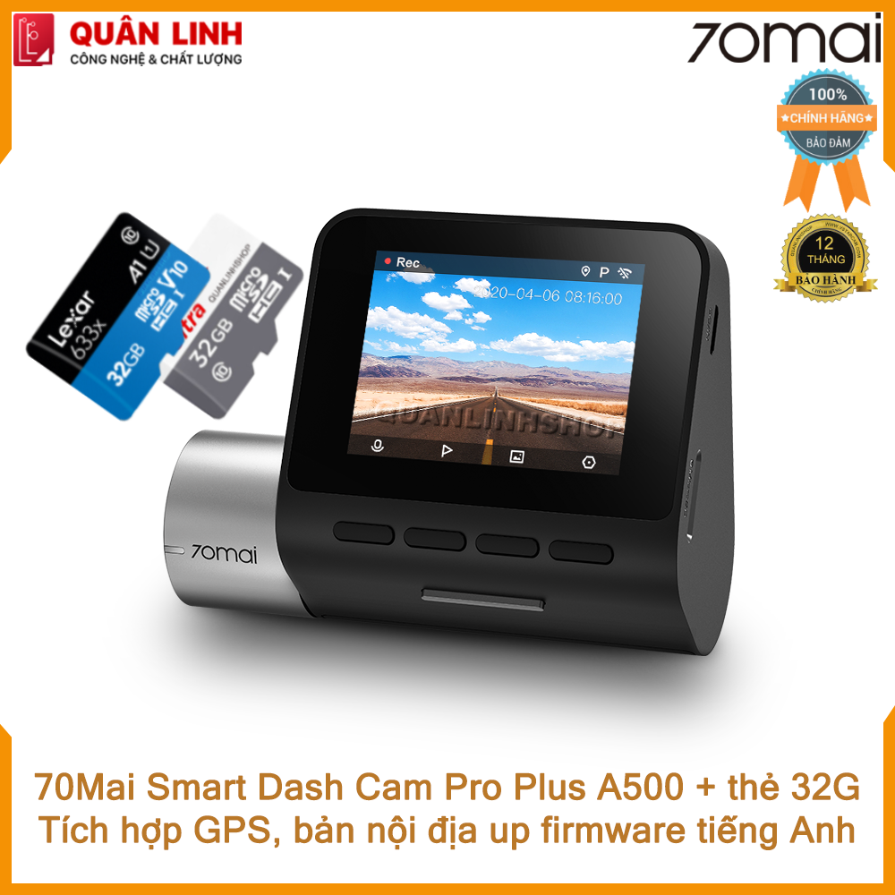Camera hành trình Xiaomi 70mai Dash Camera Pro kẻm thẻ 32GB - phiên bản nội địa up sang tiếng anh