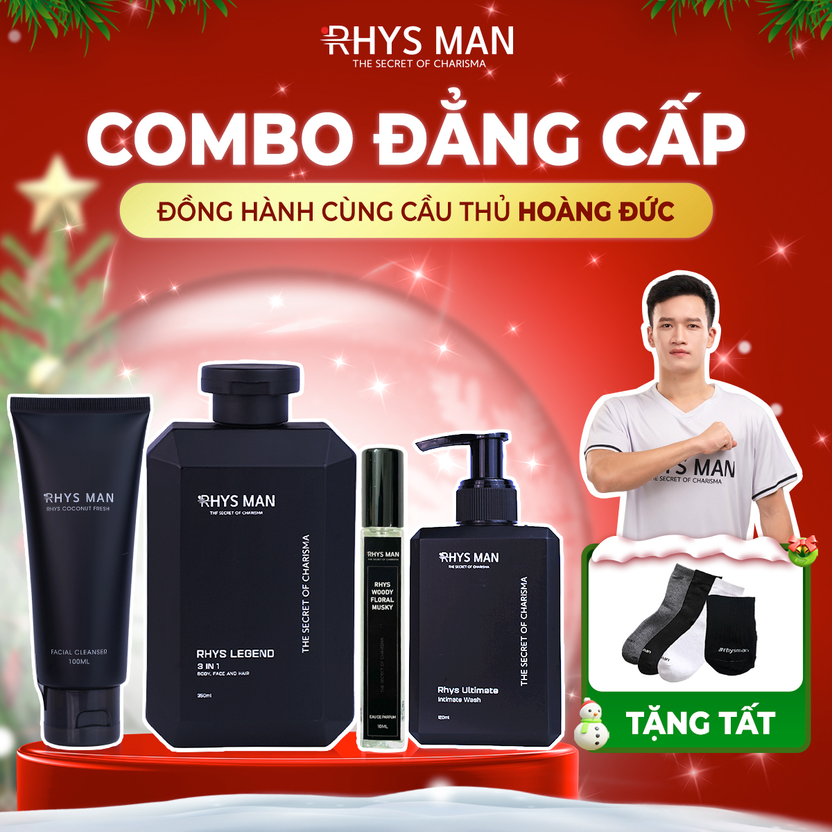 Combo Sữa tắm gội nam 3in1 & Sữa rửa mặt nam & Dung dịch vệ sinh & Nước hoa nam RHYS MAN