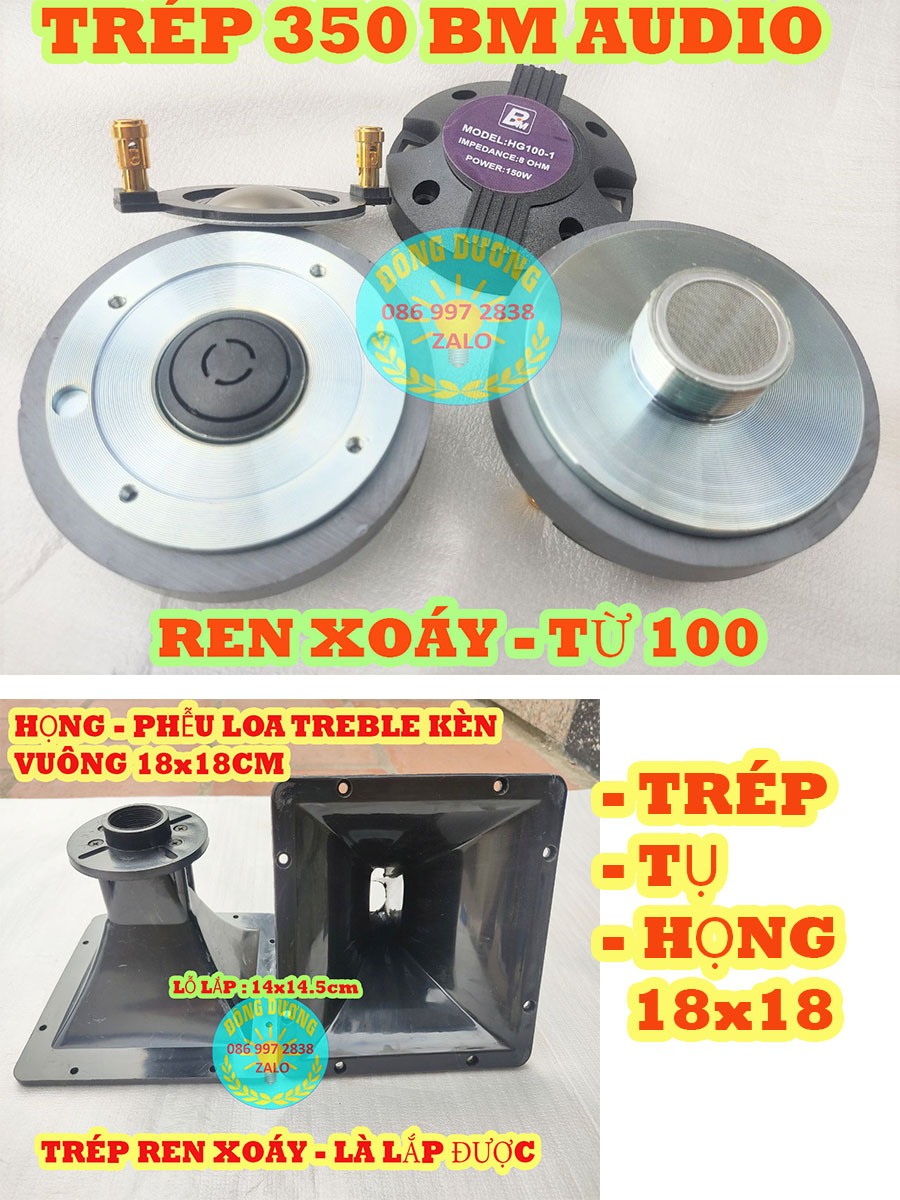 Loa treble 350 bm + họng 18x18cm + tụ - trép loa kéo - củ kèn 350