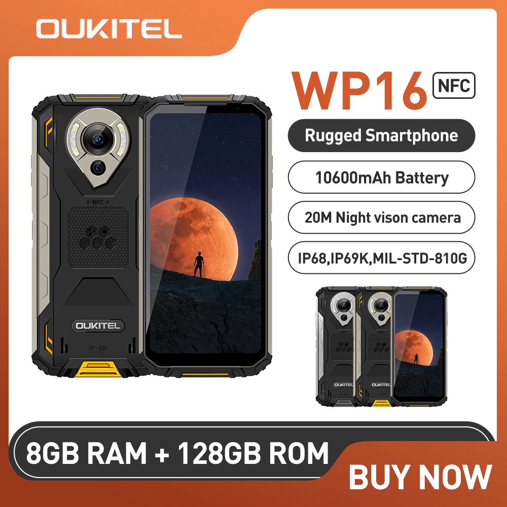 Điện thoại oukitel wp16 (pin 10600mah, ram 8gb,rom 128gb, màn hình 6,39 in , android 11, máy ảnh nhìn ban đêm 20mp, chống nước ip68,chống va đập, hai sim 4g, nfc..)