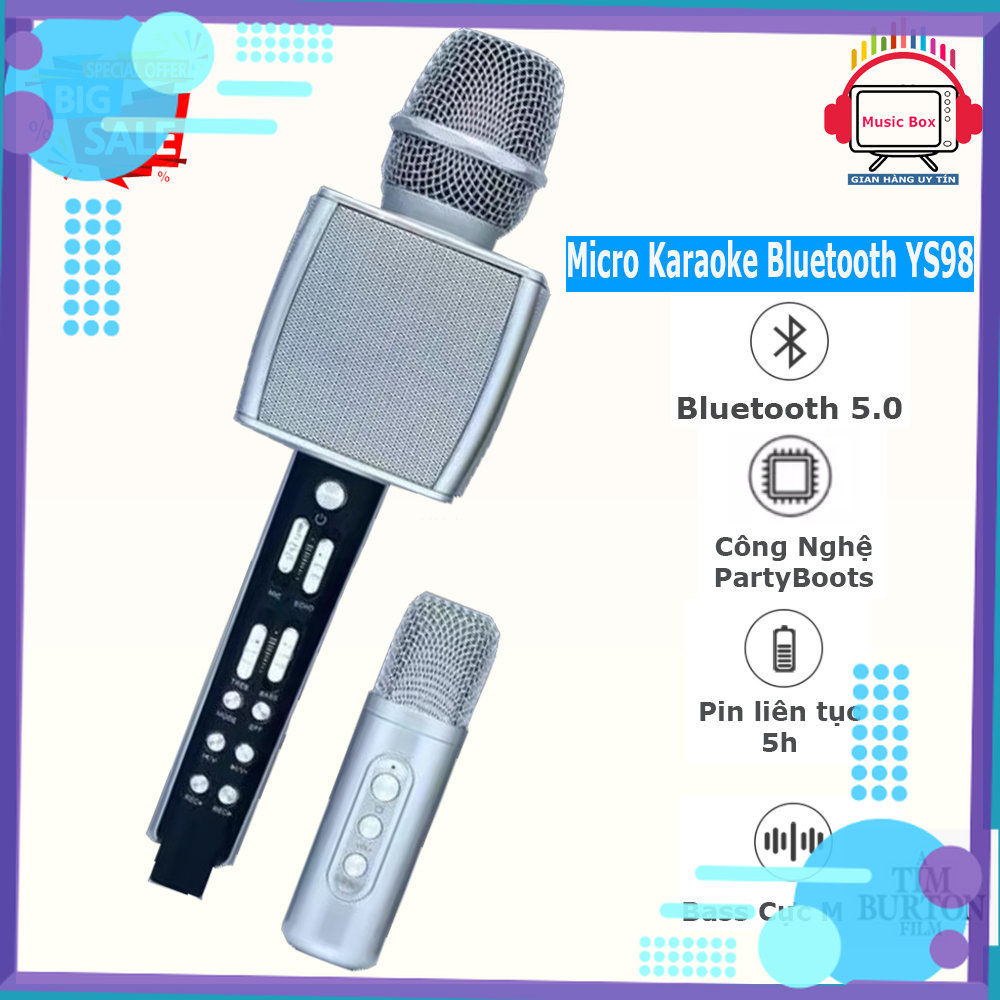 [ Kèm Micro ] Micro Karaoke Bluetooth, Micro Kèm Loa Karaoke SU-YOSD YS-98, Giả Giọng Nói, Hỗ Trợ Thu Âm, Âm Thanh Siêu Bass, Chống Hú Rè Vỡ Âm, Bắt Giọng Tốt, Điều Chỉnh Độ Vang, BH uy tín 1 đổi 1. (((__) (miễn phí)