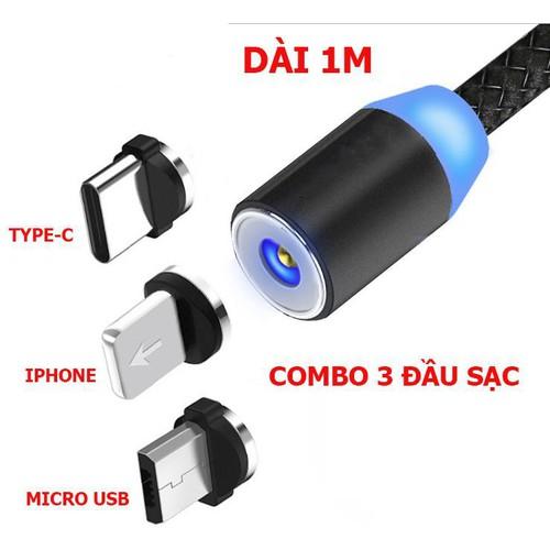 Cáp sạc 3 đầu có led nâm châm