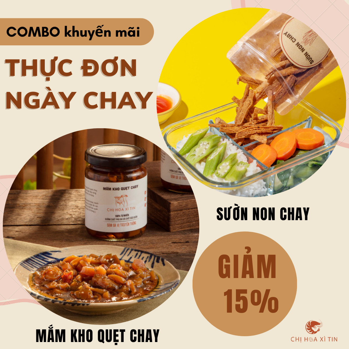 Combo khuyễn mãi giảm 15% khi mua Sườn non chay và mắm kho quẹt chay