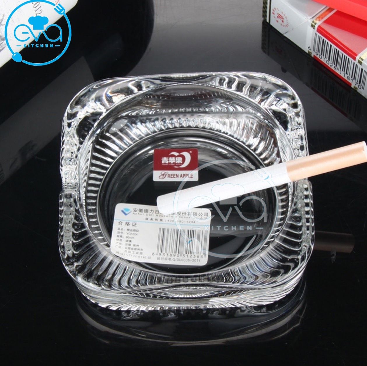 [HCM]Gạt Tàn Thuỷ Tinh Glass Ashtray Kiểu Dáng Vuông Bầu Sang Trọng Deli 1024 M1000