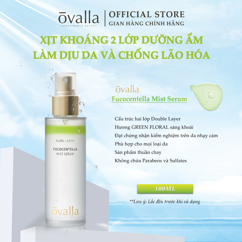 Xịt khoáng chứa serum dưỡng ẩm ovalla giúp dưỡng ẩm. phục hồi da, làm dịu da và giảm mụn