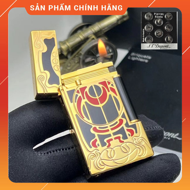 Hộp Quẹt Bật Lửa Gas Đá Du .pont  D253V Finorio Manor Họa Tiết Sơn Mài Đen Viền Vàng