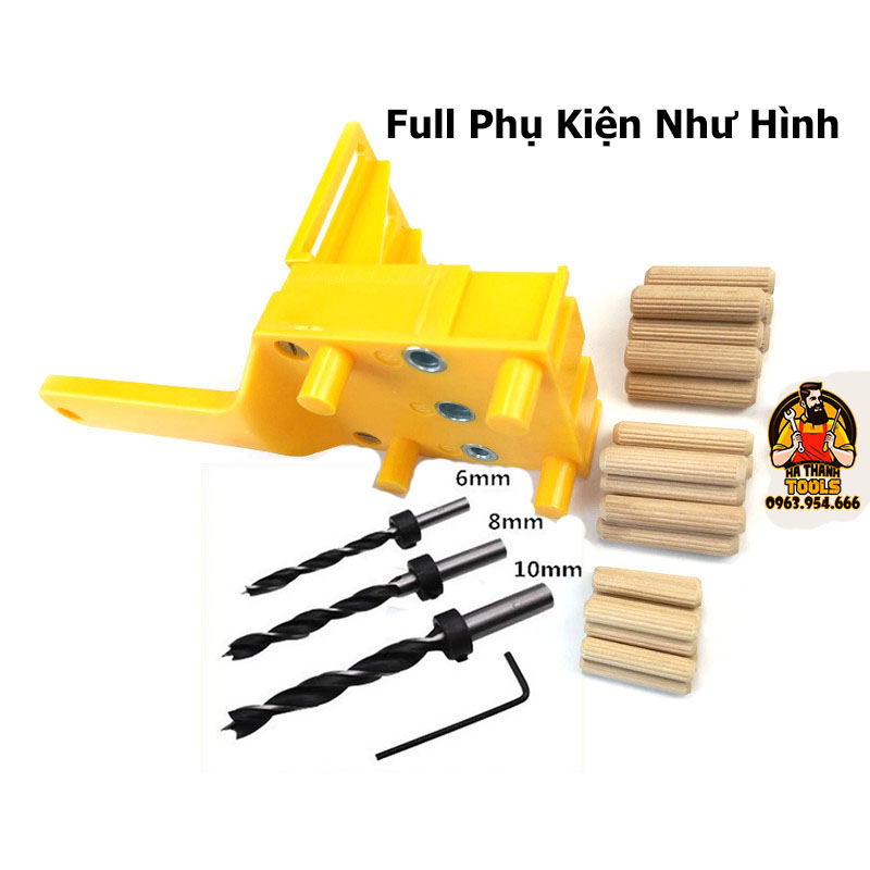 Bộ Cữ Khoan Chốt Gỗ - Cữ Khoan Thẳng 6 8 10mm - Full phụ kiện như hình