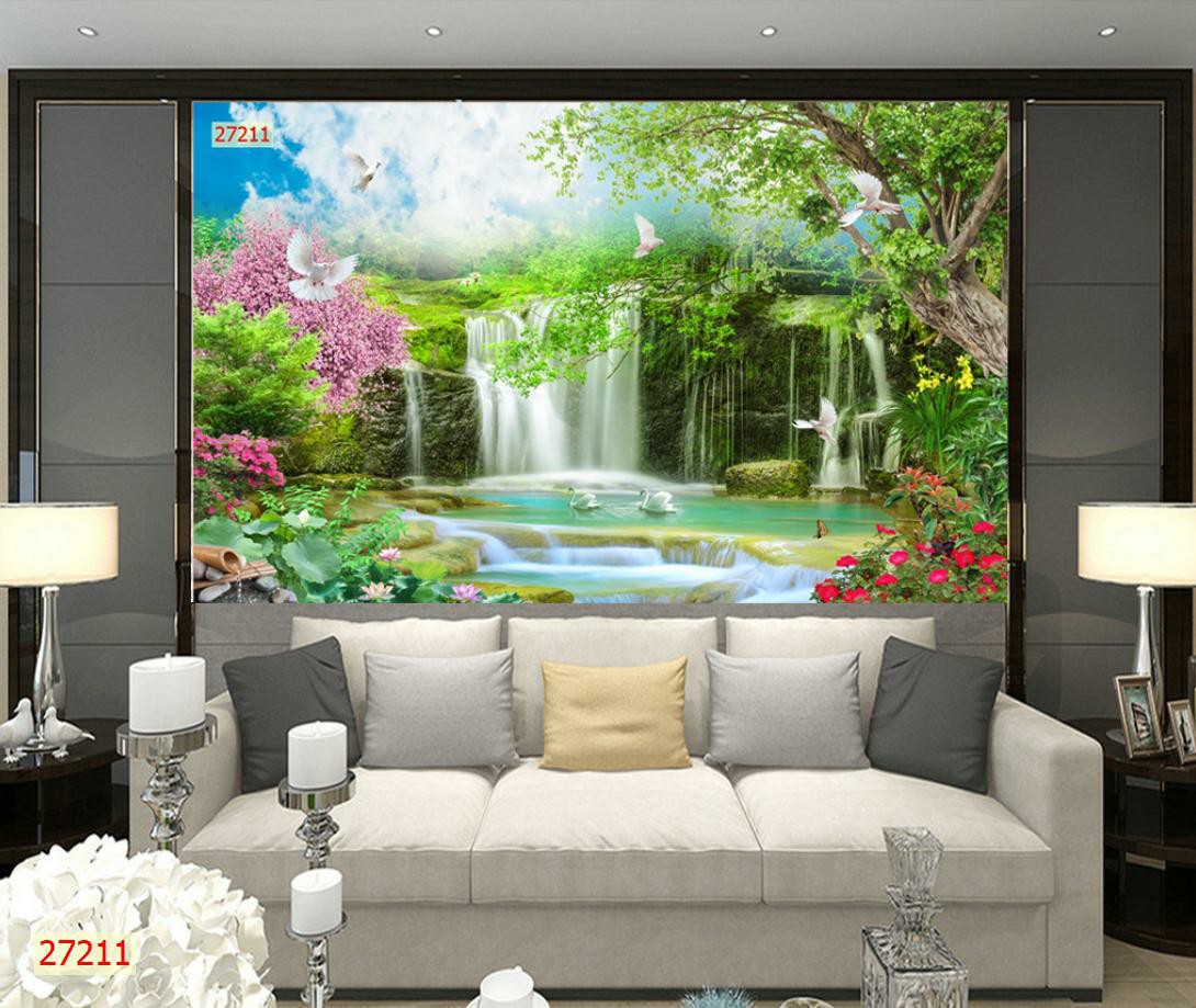 Tranh dán tường 3d phong cảnh thiên nhiên trang trí phòng khách phòng ngủ giá rẻ đẹp chất liệu decal pp keo sẵn bóc dán PA
