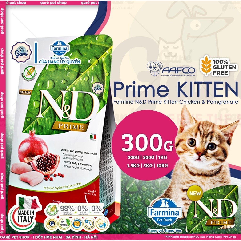 300gr - Hạt N D ™ Kitten cho Mèo dòng Prime Thịt gà Lựu - Farmina ® N D ™  Prime Chicken Pomgranate for Kitten 