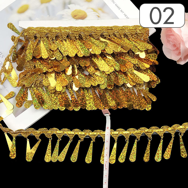 10 yards dân tộc sequin ren TRIM Drop-shaped treo ren tua DIY may hiệu suất sân khấu trang phục múa bụng eo chuỗi
