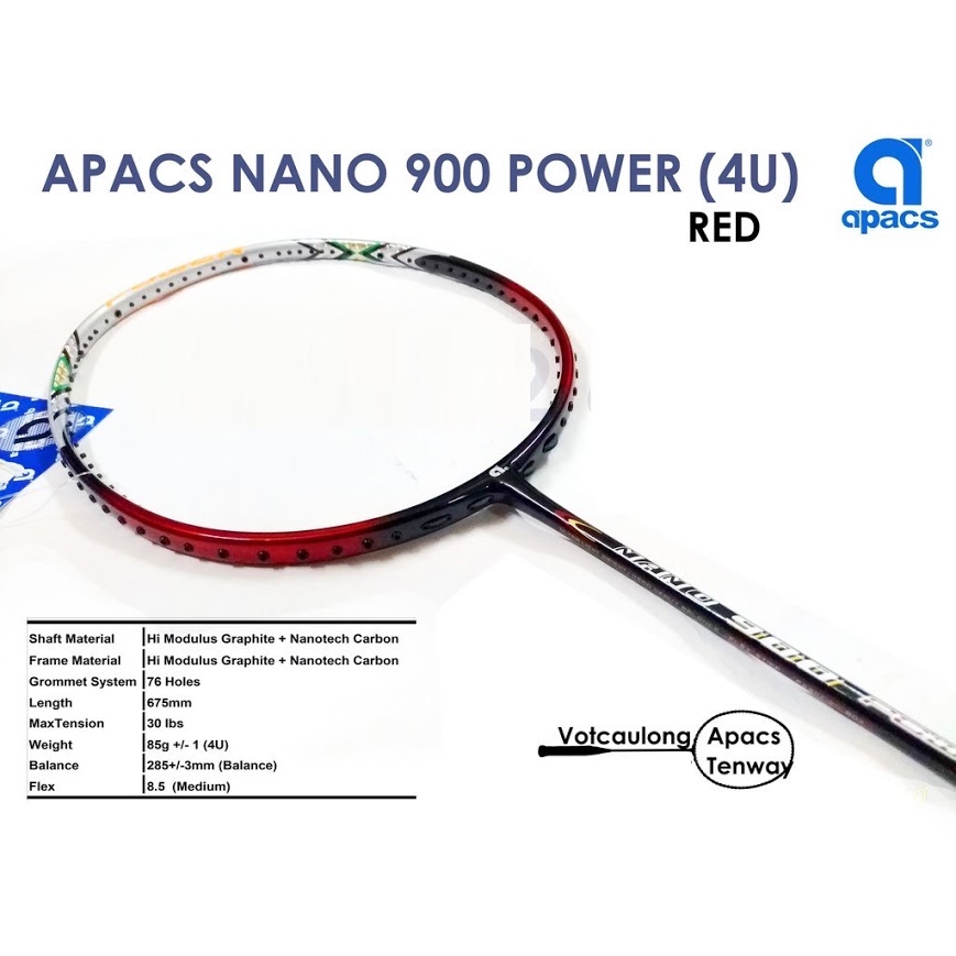 Vợt cầu lông apacs nano 900 power trắng tặng kèm cước +quấn cán vợt - apacs nano 900