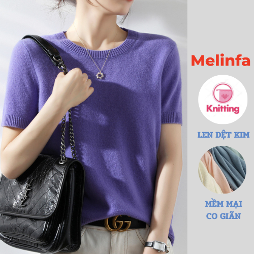 Áo len nữ cổ tròn ngắn tay hiện đại trẻ trung len dệt kim mềm mịn co giãn dán mã VAA0316