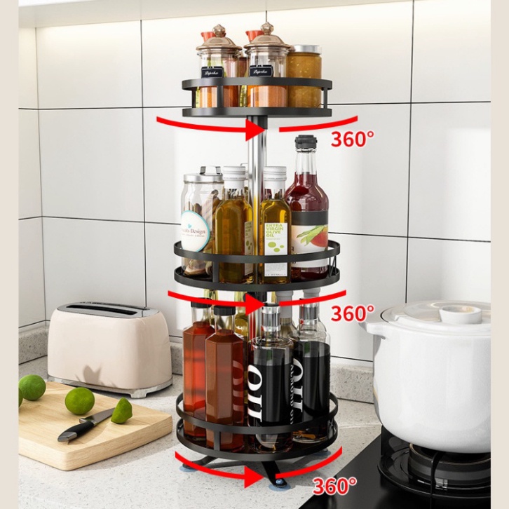 Kệ Đựng Gia Vị 2 Tầng, 3 Tầng Dáng Vuông, Tròn Xoay 0 Độ, Kệ Để Đồ Nhà Bếp Thông Minh Tiện Dụng, Nhỏ Gọn