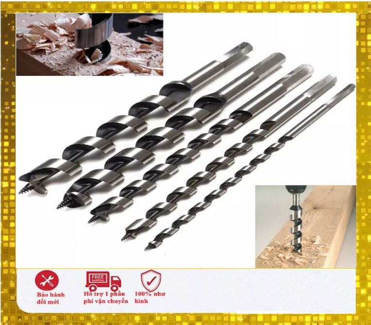 Bộ 5 mũi khoan gỗ xoắn ốc dài 230mm từ 6 đến 14mm có đầu định tâm