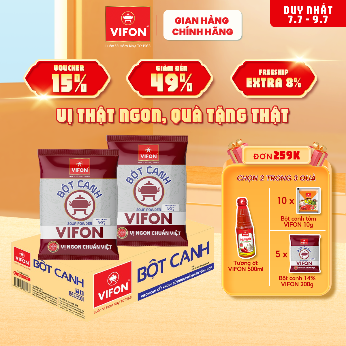 -thùng 12 gói bột canh 14% vifon 900gr/gói