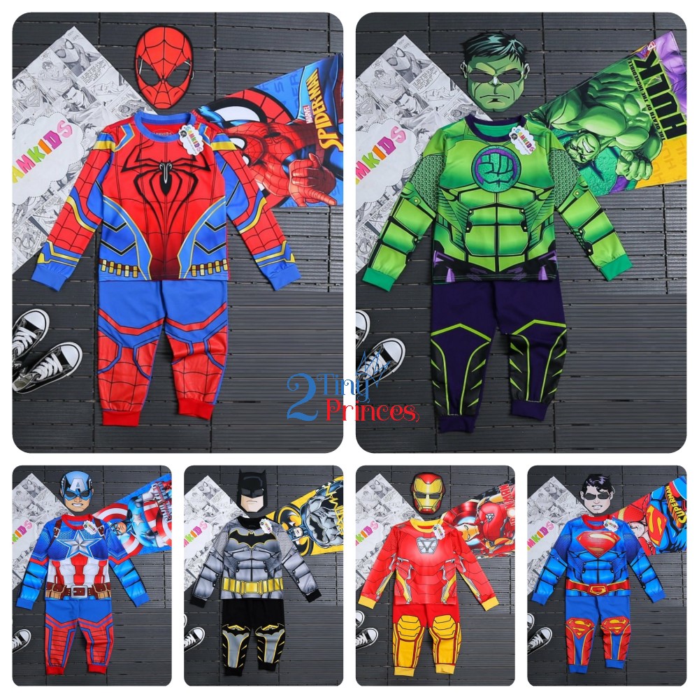 Bộ quần áo siêu nhân người nhện, khổng lồ xanh dài tay kèm áo choàng và mặt nạ cho bé trai DT47