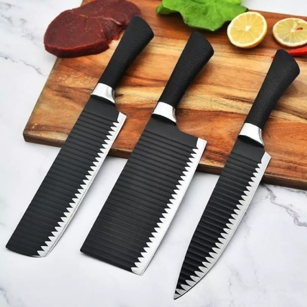 Bộ 3 dao thép không gỉ gợn sóng chống dính siêu bén