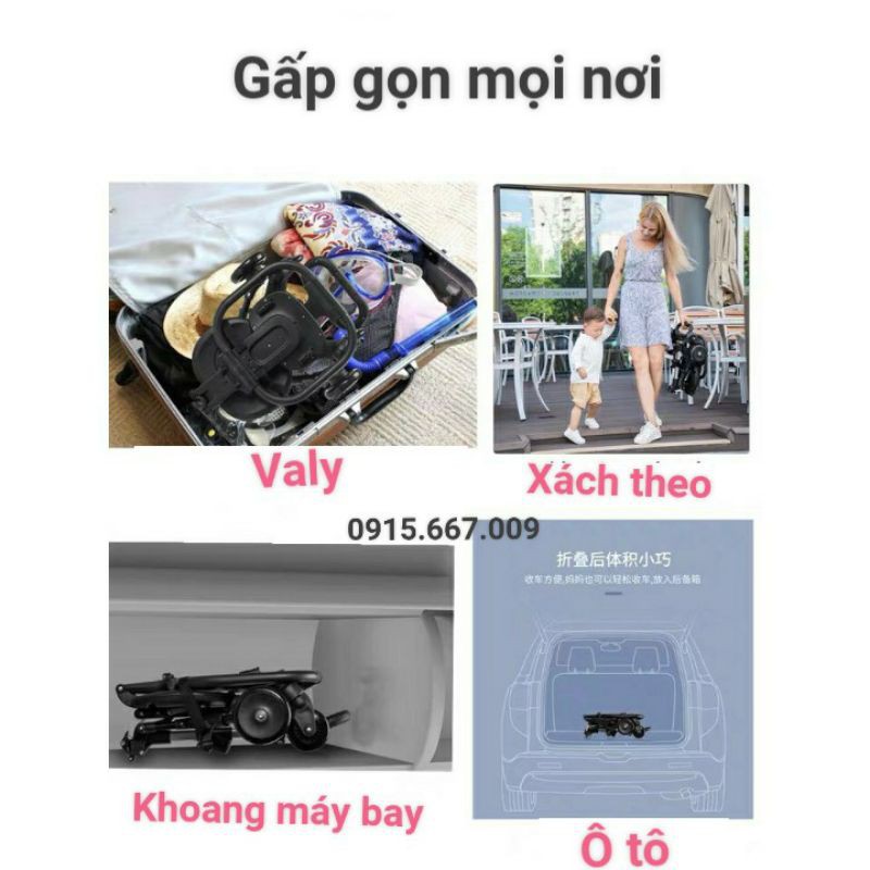 Xe đẩy 4 bánh du lịch gấp gọn, mẫu cải tiến siêu gọn nhẹ