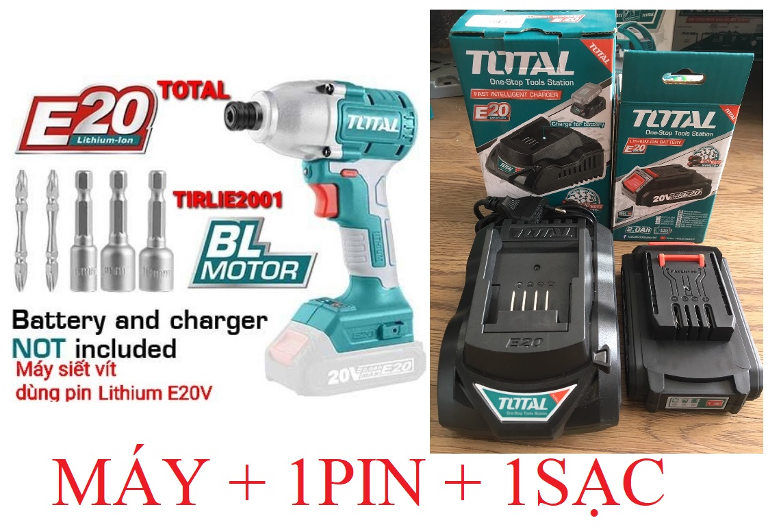 Máy siết vít dùng pin lithium e20 kèm 1pin tblie2001 1xactclie2002 total tirlie2001