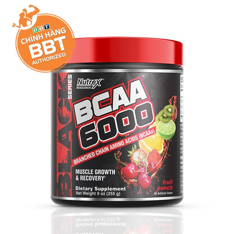Nutrex Research BCAA 6000 - Tỷ lệ 2: 1: 1 của L-Leucine, L-Isoleucine, L-Valine - Phục hồi, tăng trưởng cơ bắp - 30 liều dùng