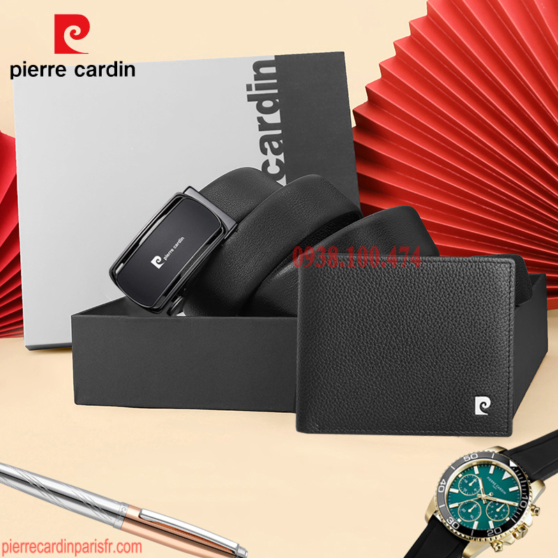Combo ví thắt lưng Pierre Cardin chính hãng khóa chốt tự động da bò cao cấp SETPC44